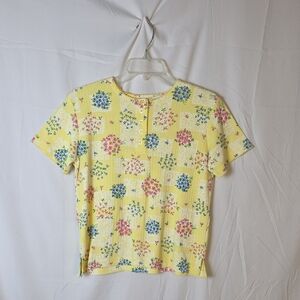 Floral Yellow Short Sleeve Top with Patchwork Print Design